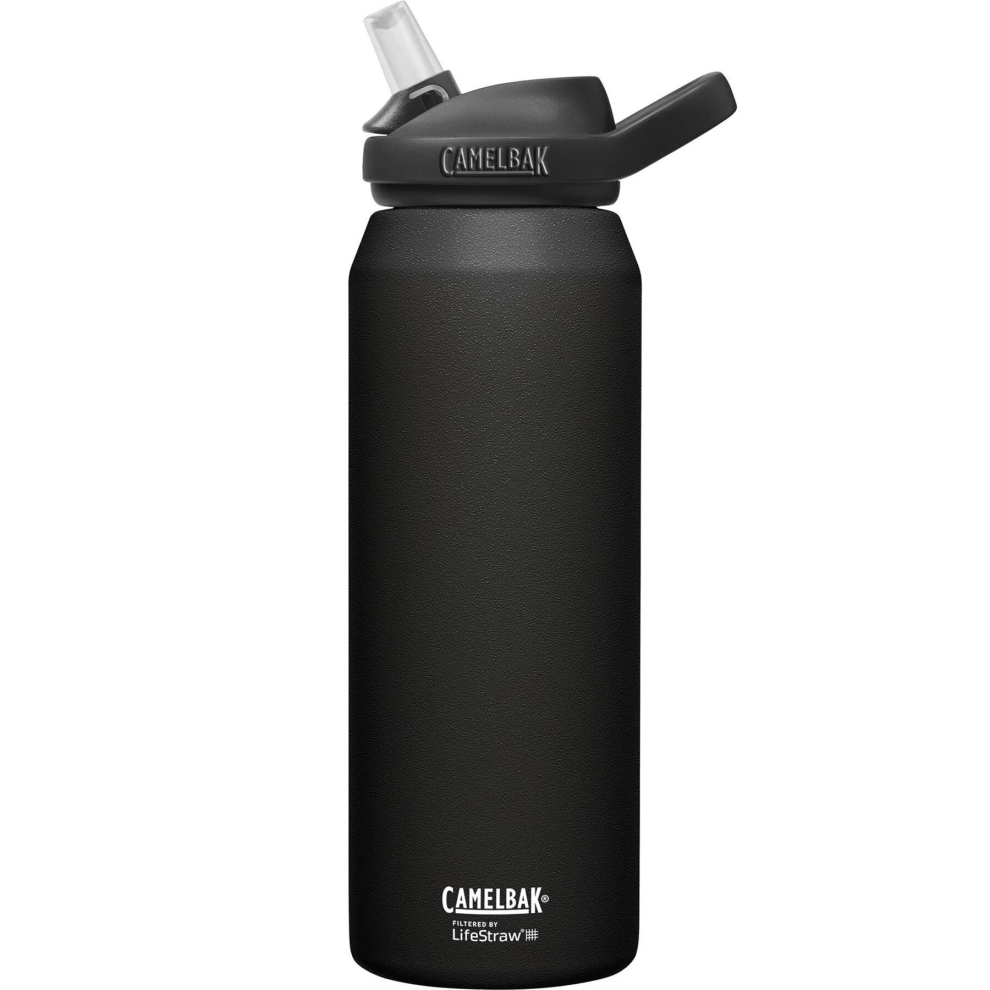 (1 Litre, Black) CamelBak Eddy Vacuum Insulated Stainless Steel Bottle Filtered By Lifestraw 1 Litre Leakproof Flask