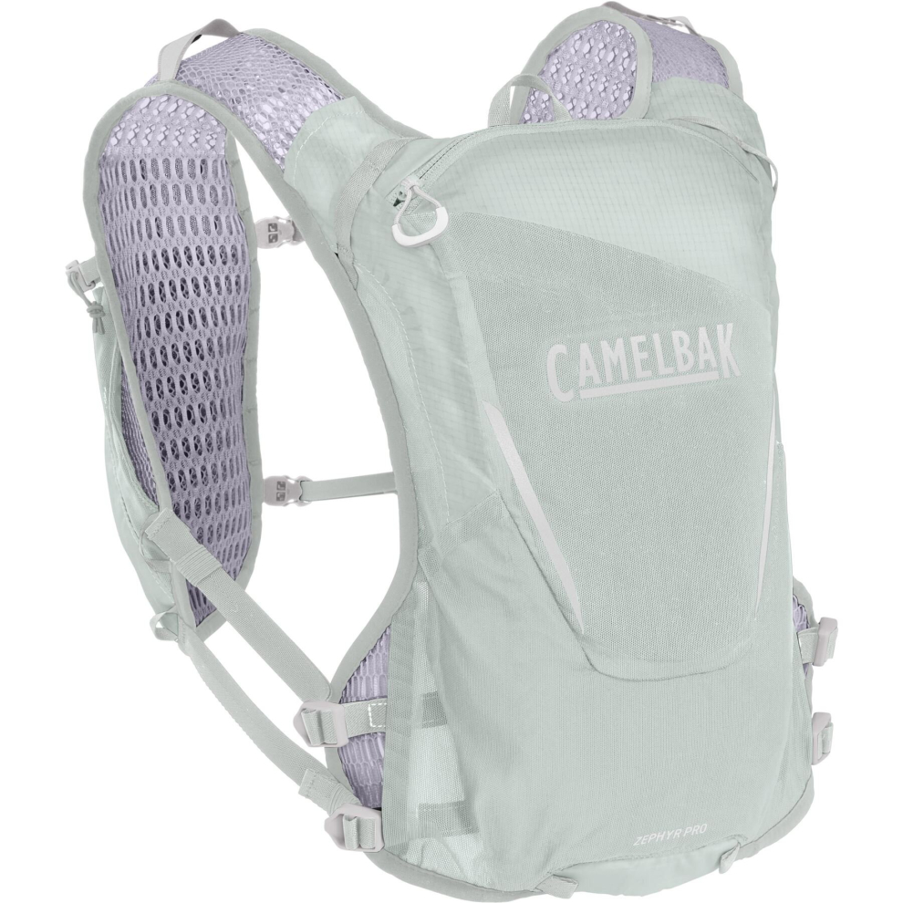 (12L, Sky Grey/Lavender Blue) Camelbak Zephyr Pro Vest 12L with 2 x 500ml Quick Stow Flasks Running Hydration Mens Surf Pack