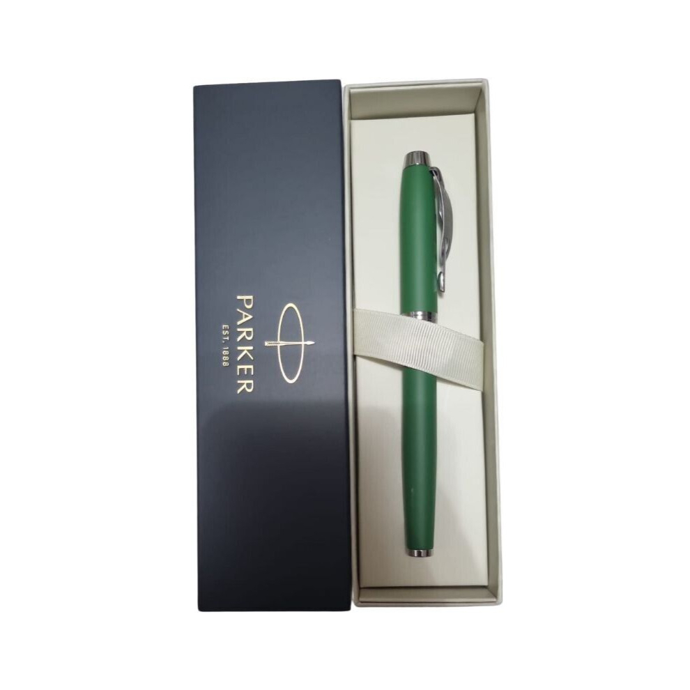 Parker IM Core Plus Green Chrome Trim Fountain Pen Fine Nib Tab