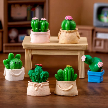 6pcs Dollhouse Garden Mini Potted Plants Flowers Cactus Tiny Bonsai Statue Scenery Setting Figurines Figures Furniture Toy Desktop Decorations Cake Ca