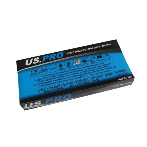 us pro 110pc Threaded Nut Hand Riveter M3, M4, M5, M6, M8 2