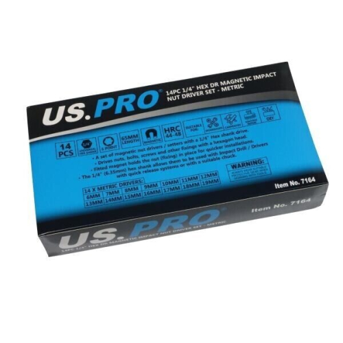 us pro 14pc 1/4" Hex Dr Magnetic Impact Nut Driver Set Metric 2