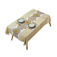 140X140CM Bright Golden Lotus Printed PVC Tablecloth Pastoral Style Hotel Table Cloth Oil-proof Waterproof and Anti-scalding