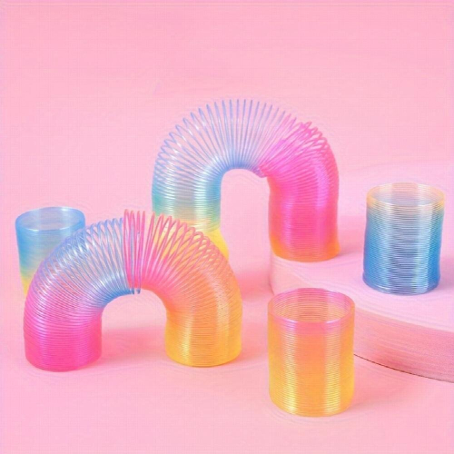 18pcs Creative Mini Rainbow Ring Toys Colorful Spring Rings Seven Rings Stretch Elastic Rings Magic Rings Random 2