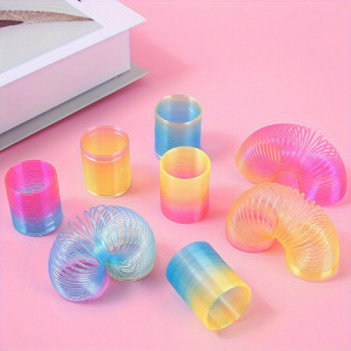 18pcs Creative Mini Rainbow Ring Toys Colorful Spring Rings Seven Rings Stretch Elastic Rings Magic Rings Random 1