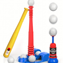 3 In 1 Kids Baseball Toy Set For Kids 3 5 Years Old With Hanging Ball Holder Standing T BALL Auto Launcher 6 Baseballs Adjustable Height Toddler Baseb