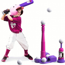 2in1 T Ball Sets For Kids 3 5 5 8 Tee Ball Set With Automatic Pitching Machine Adjustable Batting Bat & Stand 6 Balls Baseball Toys Outdoor Sport For