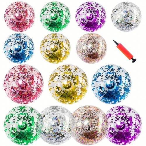 14pcs Sequin Inflatable Beach Ball 15 7inch 23 6inch Including Inflatable Tools 2