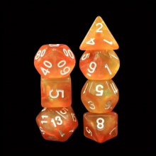 7 Piece Sun Orange Yellow Glitter Dice Set Perfect for RPG COC and Tabletop Games