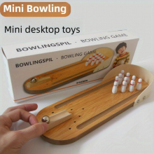 Mini DIY Bowling Desktop Game Wooden Sports Educational Toy Solid Wooden Toys Balls Adjustable Track