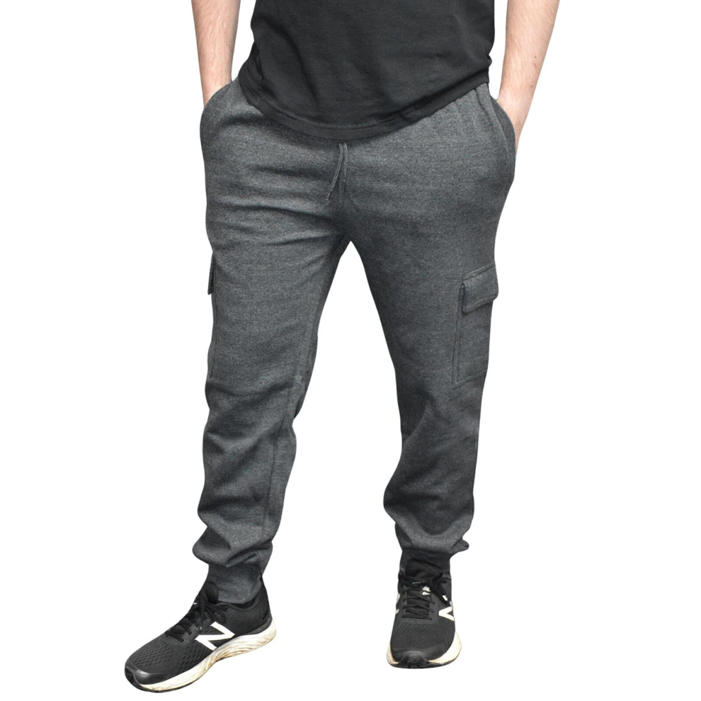 (Charcoal, L) Mens Cargo Bottoms Casual Fleece Combat Trousers