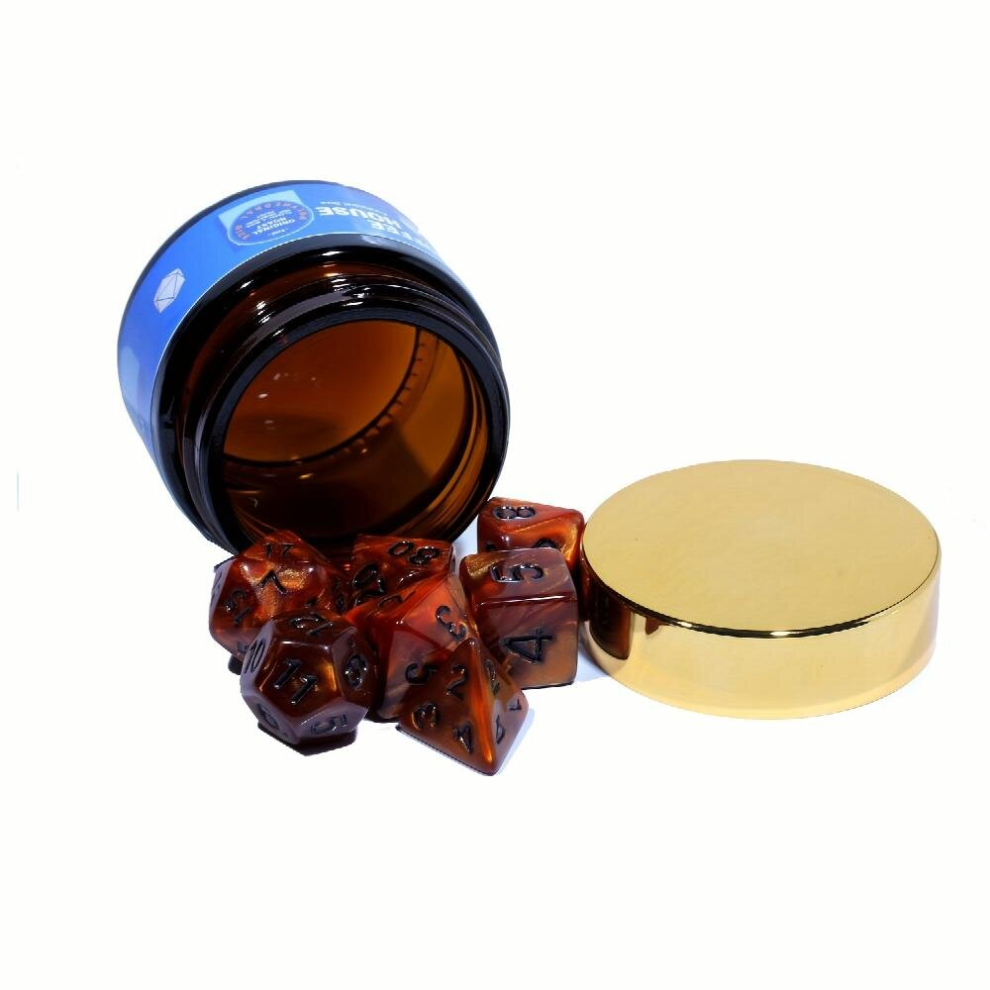 Coffee Themed Polyhedral Dice Set With Bottle For Tabletop Games