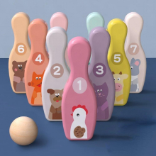 Colorful Pattern Bowling Playset Parent child Interactive Fun Indoor Sports Creative Activity Wooden Cartoon Animal Sports Bowling Toys