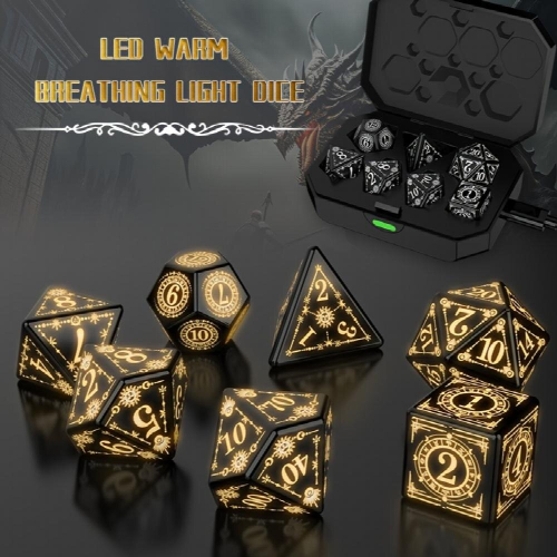 7pcs set Rechargeable LED Dice Set With Warm Breathing Light For Board Game 1