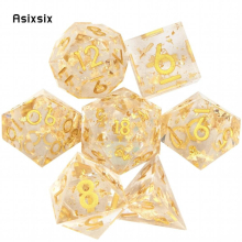 7pcs Yellow Golden Number Sharp Edge Resin Polyhedral Dices Suitable For Role Playing Board Game