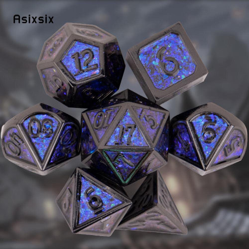 7pcs And Purple Standard Solid Metal Polyhedral Dice Set Suitable For Role Playing Board Game 1