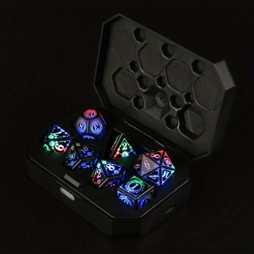 7pcs Rechargeable LED Dice Set Illuminate Your Board Game Nights