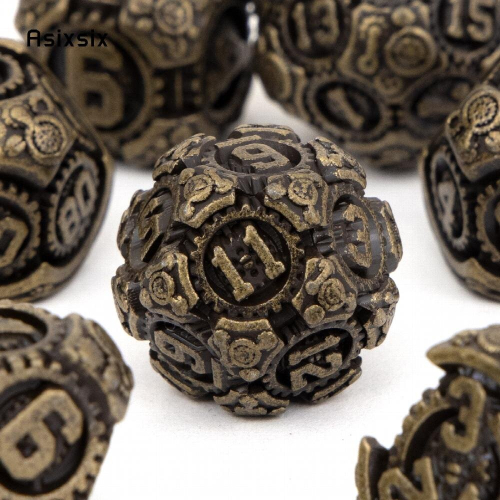 7pcs Brass Gear Wheel Solid Metal Polyhedral Dice Set Suitable For Role Playing Board Game 1