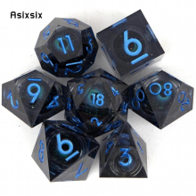 7pcs Resin Flowing Eyes Number Sharp Edge Polyhedral Dice Set Suitable For Board Game