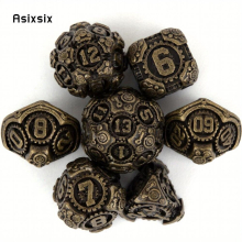 7pcs Brass Gear Wheel Solid Metal Polyhedral Dice Set Suitable For Role Playing Board Game