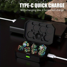 7pcs set Rechargeable Luminous LED Metal Flashy Dice Set Halloween Thanksgiving Christmas Gift