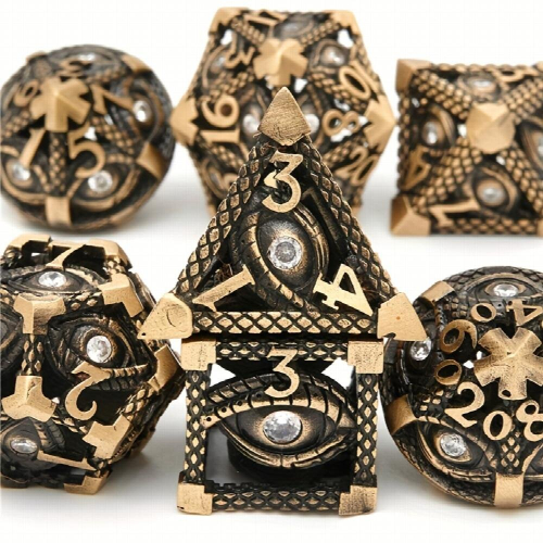 7pcs Hollow Metal Magic Eye Polyhedral Dice Set For Table Games 1