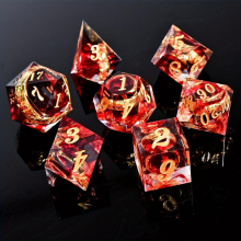 7pcs Red Sharp Edge Resin Polyhedral Dices Internal Magic Rings Suitable For Role Playing Board Game Halloween Christmas Gift