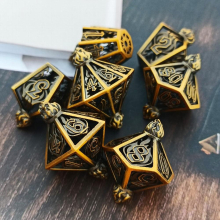 Tabletop Gaming Accessories Golden Metal Flame Dice Set Collectors Edition Hollowed Out Flame Bottle Dice Set 7 Pieces Hollow Dice Set