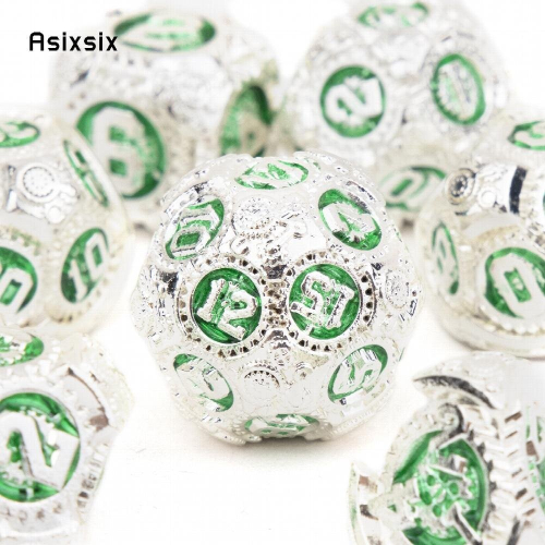 7pcs And Green Gear Wheel Solid Metal Polyhedral Dice Set Suitable For Role Playing Board Game 1