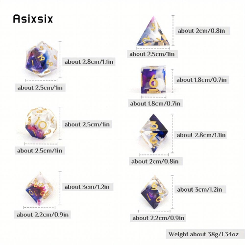 7pcs And Golden Number Sharp Edge Resin Polyhedral Dices Suitable For Role Playing Board Game 1