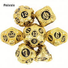7pcs Golden And Gear Wheel Solid Metal Polyhedral Dice Set Suitable For Role Playing Board Game