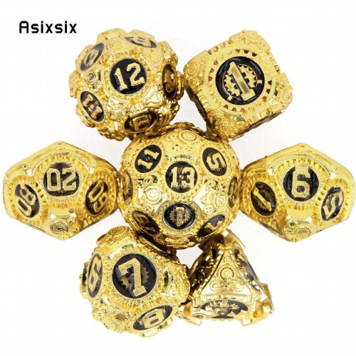 7pcs Golden And Gear Wheel Solid Metal Polyhedral Dice Set Suitable For Role Playing Board Game