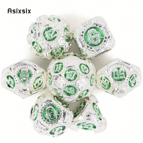7pcs And Green Gear Wheel Solid Metal Polyhedral Dice Set Suitable For Role Playing Board Game 2