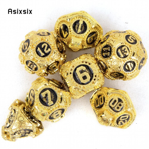 7pcs Golden And Gear Wheel Solid Metal Polyhedral Dice Set Suitable For Role Playing Board Game 1