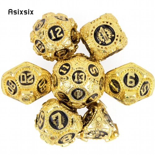 7pcs Golden And Gear Wheel Solid Metal Polyhedral Dice Set Suitable For Role Playing Board Game 2