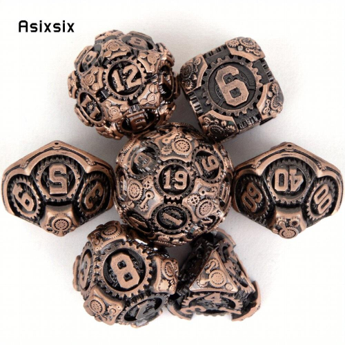 7pcs Copper Gear Wheel Solid Metal Polyhedral Dice Set Suitable For Role Playing Board Game 1