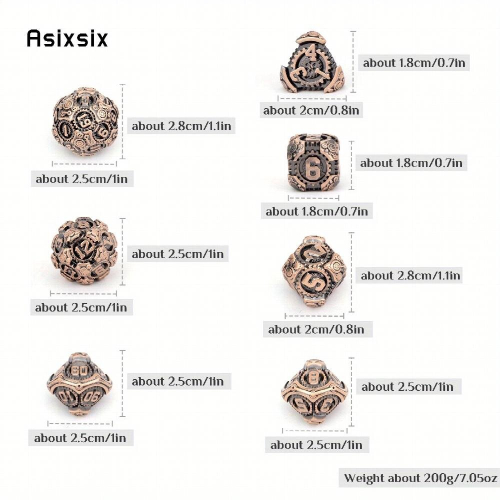 7pcs Copper Gear Wheel Solid Metal Polyhedral Dice Set Suitable For Role Playing Board Game 2