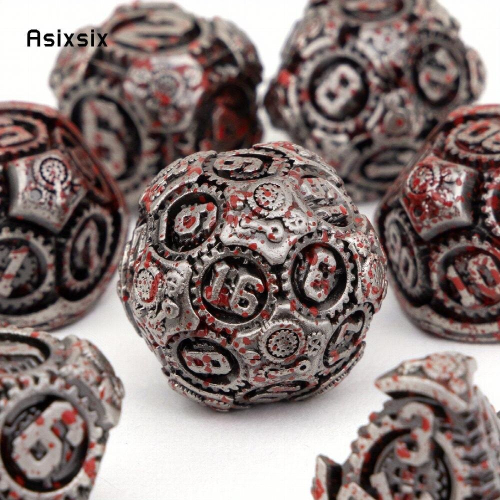 7pcs Silvery And Red Gear Wheel Solid Metal Polyhedral Dice Set Suitable For Role Playing Board Game 1