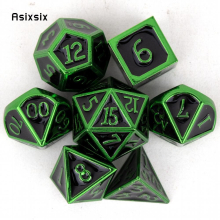 7pcs Green Standard Metal Dices Solid Metal Polyhedral Dice Set Suitable For Role Playing Board Game