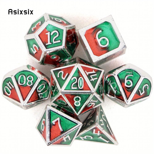 7pcs Green And Red Standard Solid Metal Polyhedral Dice Set Suitable For Role Playing Board Game 1