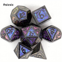 7pcs Colorful And Purple Standard Solid Metal Polyhedral Dice Set Suitable For Role Playing Board Game
