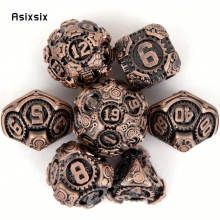 7pcs Copper Gear Wheel Solid Metal Polyhedral Dice Set Suitable For Role Playing Board Game