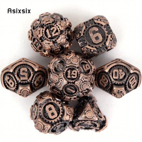 7pcs Copper Gear Wheel Solid Metal Polyhedral Dice Set Suitable For Role Playing Board Game