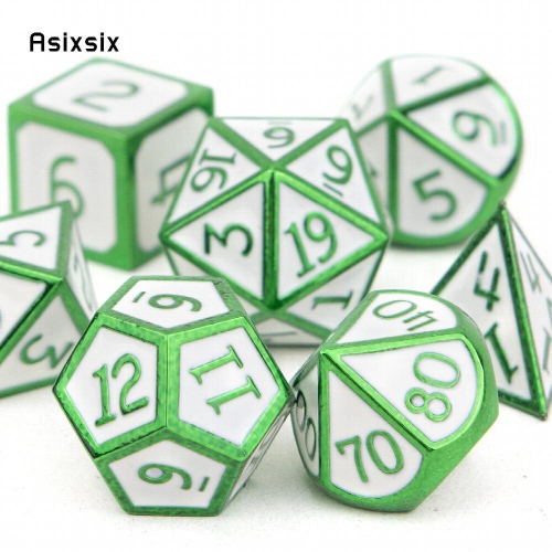 7pcs Green Standard Metal Dices Solid Metal Polyhedral Dice Set Suitable For Role Playing Board Game 1