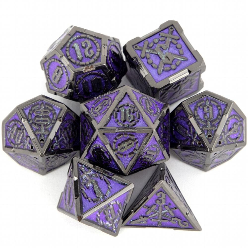 7pcs Purple Silvery Double Swords Metal Solid Polyhedral Dice Set Suitable For Role Playing Board Game