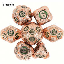 7pcs Orange And Green Gear Wheel Solid Metal Polyhedral Dice Set Suitable For Role Playing Board Game