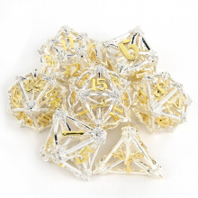 7pcs Yellow Leaf Flower Hollow Metal Polyhedral Dice Set Suitable For Role Playing Board Game
