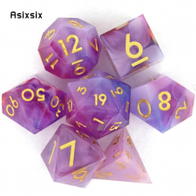 7pcs Pink Purple And Golden Number Sharp Edge Resin Polyhedral Dice Set Suitable For Role Playing Board Game