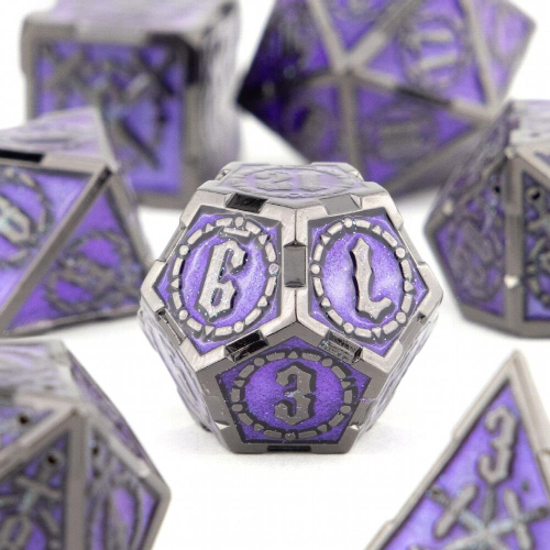 7pcs Purple Silvery Double Swords Metal Solid Polyhedral Dice Set Suitable For Role Playing Board Game 1