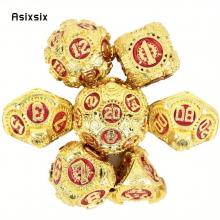 7pcs Golden And Red Gear Wheel Solid Metal Polyhedral Dice Set Suitable For Role Playing Board Game